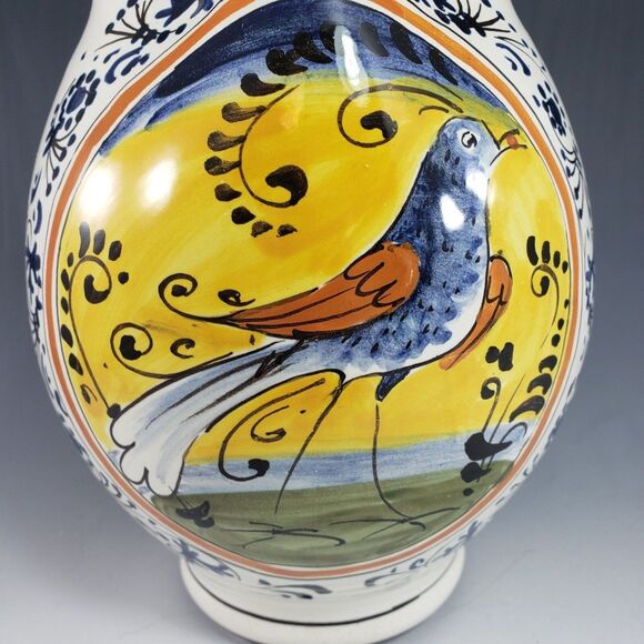 VTG Italian Pottery Pitcher Bird Striped Handle Signed Tuscan Italy Sandro Guzzi - Picture 2 of 10